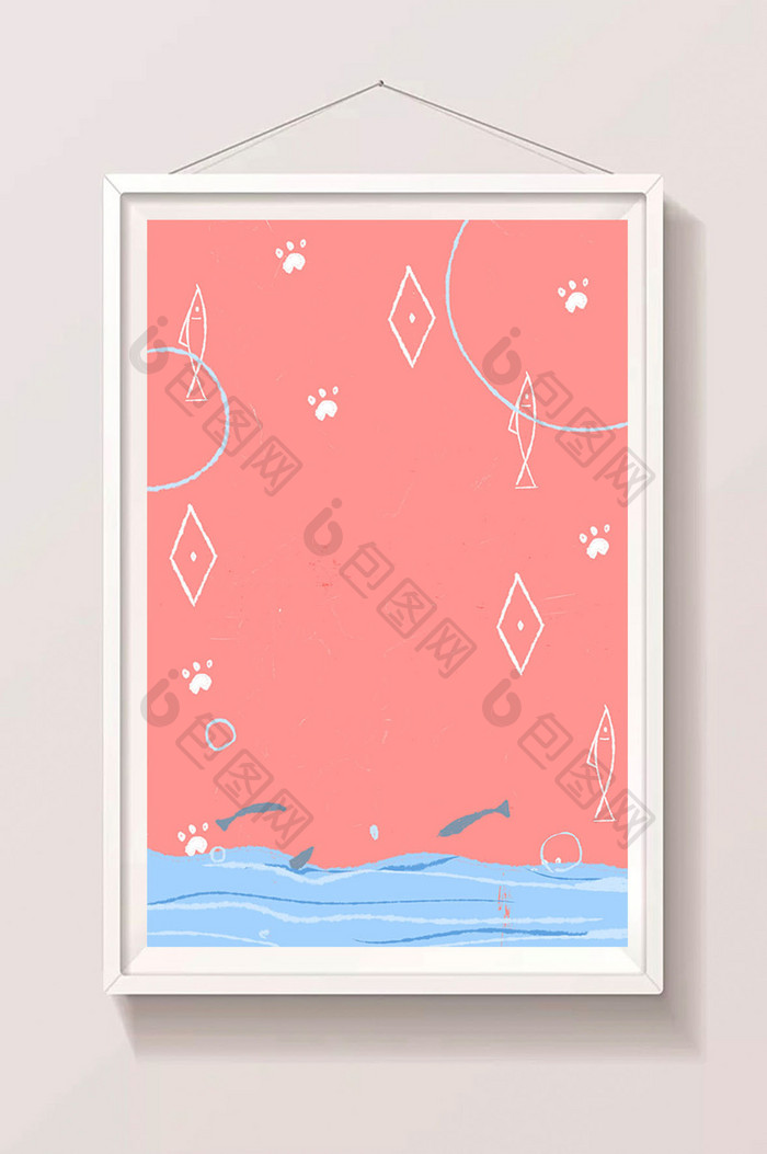 粉色大海小鱼背景素材