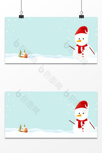 文艺小清新雪地雪人房子圣诞背景图片