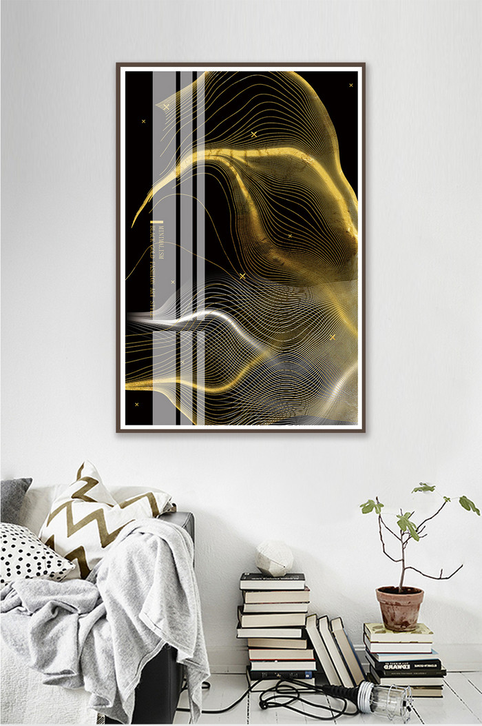 抽象金色线条酒店客厅创意晶瓷装饰画图片