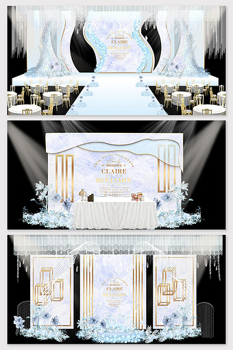 唯美简约蒂芙尼蓝色唯美婚礼舞台布置效果图图片
