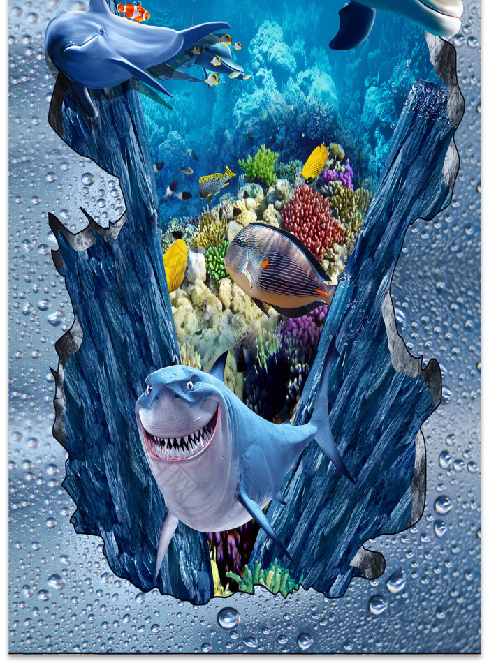 3d立体炫彩海底世界地板画