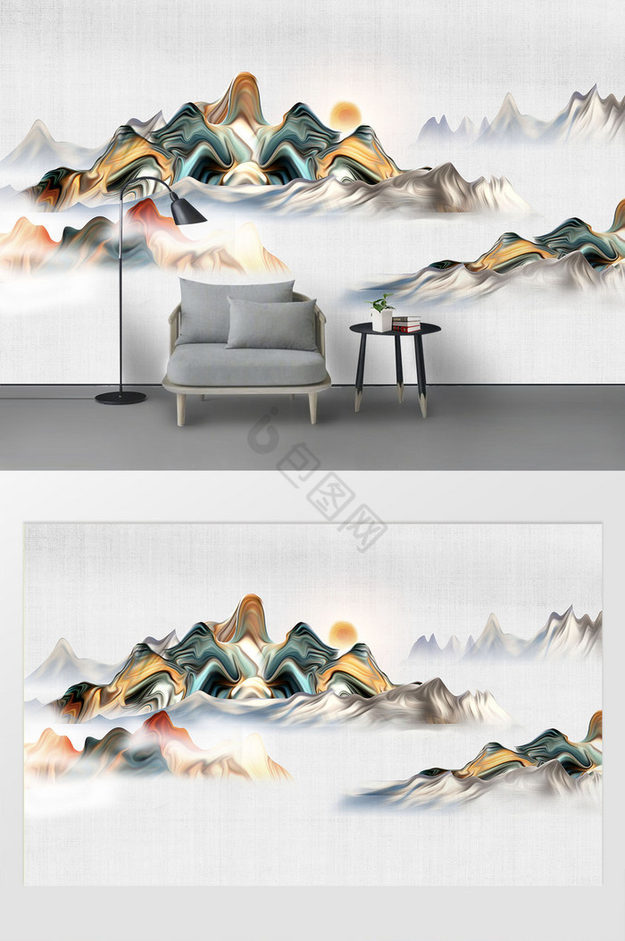 现代彩色抽象意境山峦背景墙图片