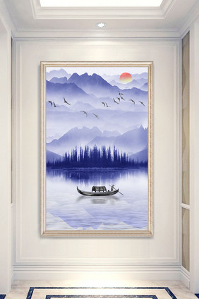中式唯美水墨森林山水画玄关装饰画
