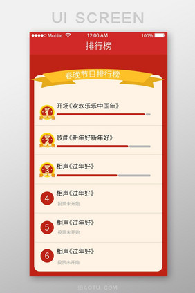 红色UI春节节目排行榜榜单