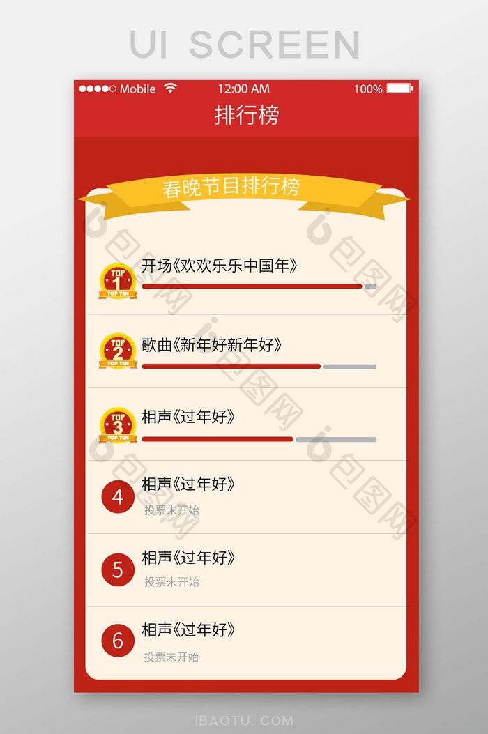 红色UI春节节目排行榜榜单