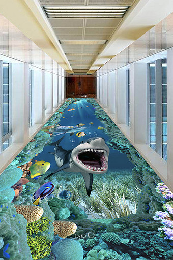 3D立体海底鲨鱼地板画图片