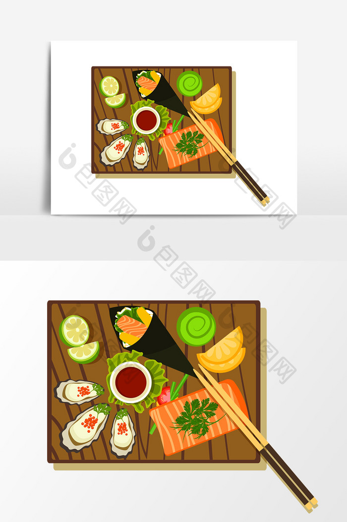 卡通三文鱼寿司元素