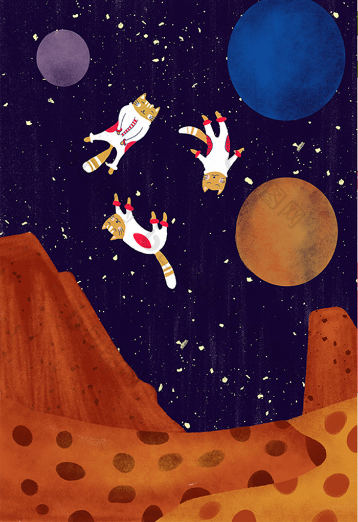 太空飞行宇航员宇宙飞行宇宙猫插画