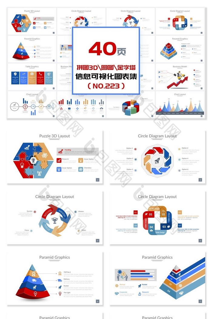 40页拼图金字塔信息可视化PPT图表