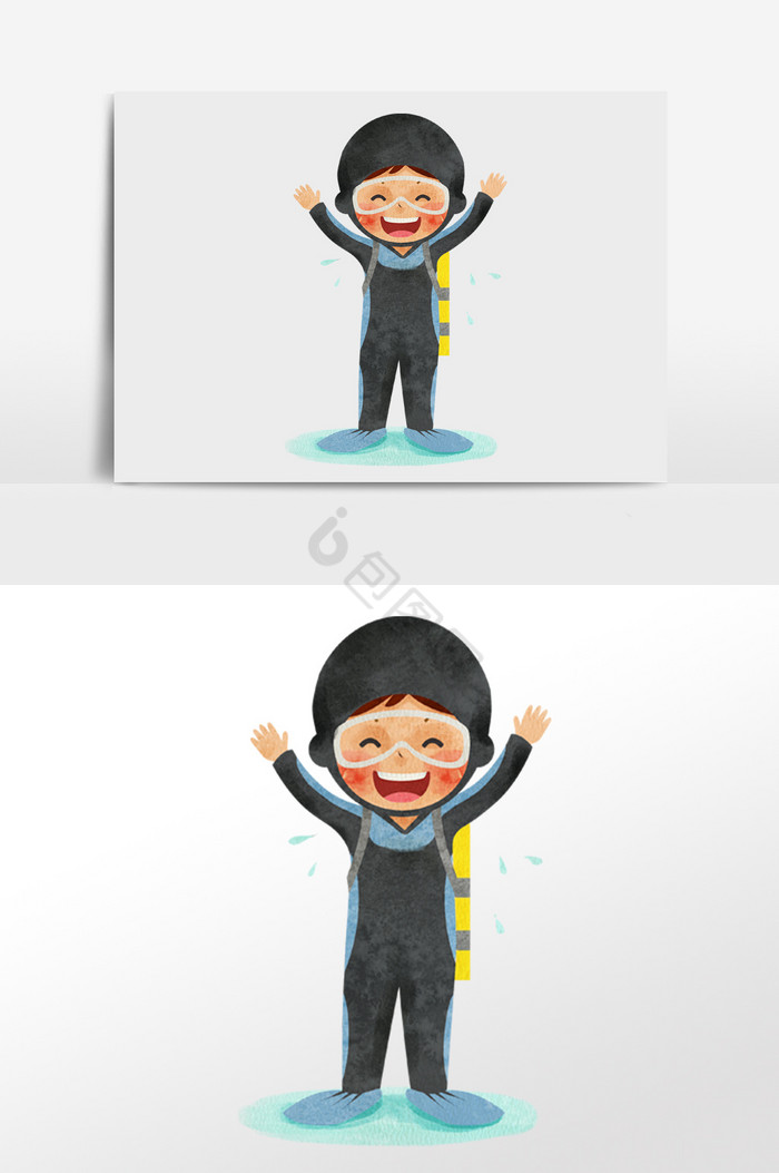 开心的潜水员插画人物图片