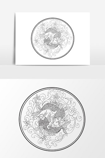 中国风鲤鱼花纹设计元素图片下载