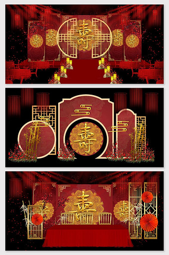 中国风红色生日寿宴舞台背景效果图图片