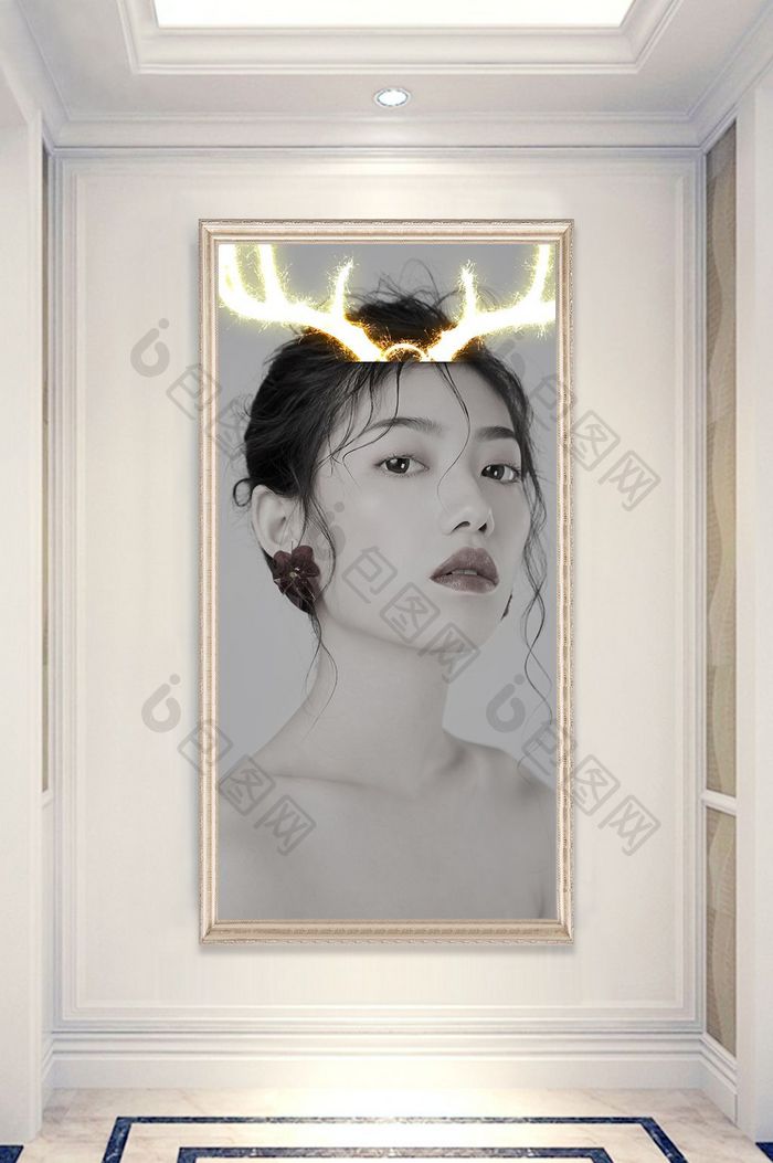 北欧黑白美女玄关过道装饰画