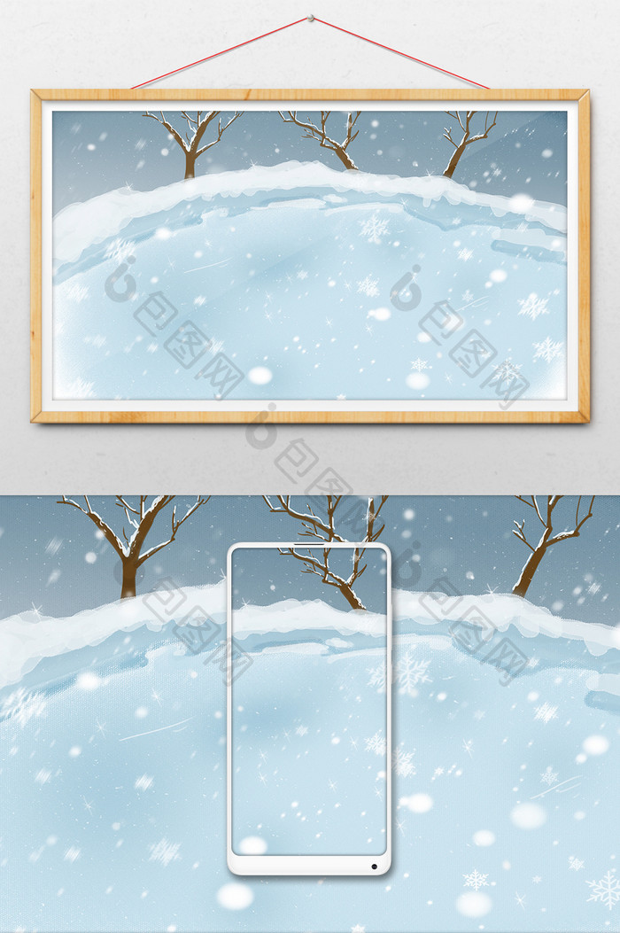 手绘雪地的树插画背景