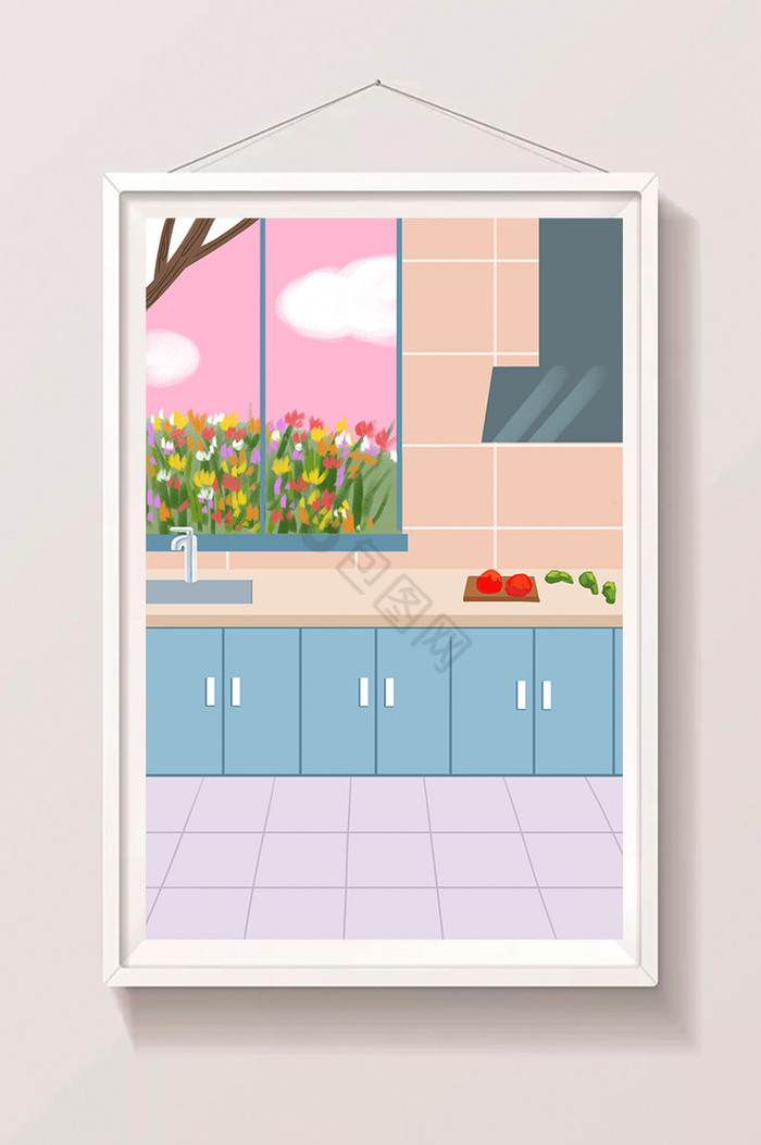 厨房橱柜插画图片