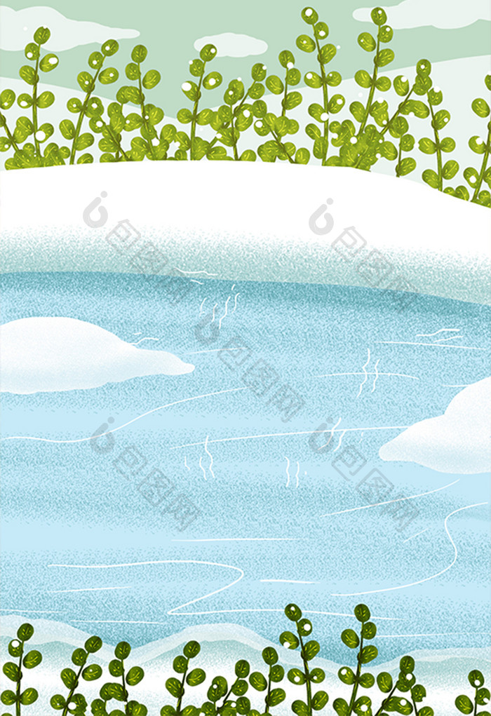 手绘冬天的水池插画背景