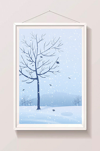 手绘雪中大树插画背景图片