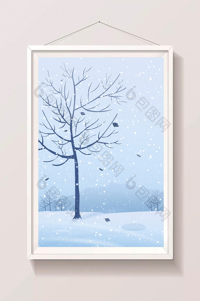 手绘雪中大树插画背景