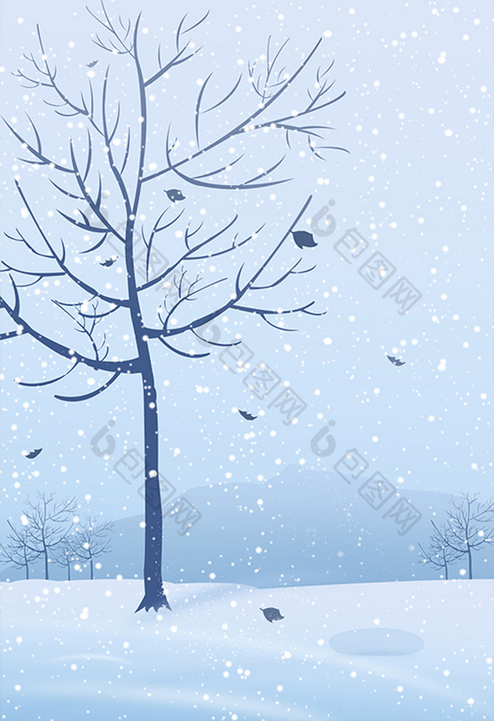 手绘雪中大树插画背景
