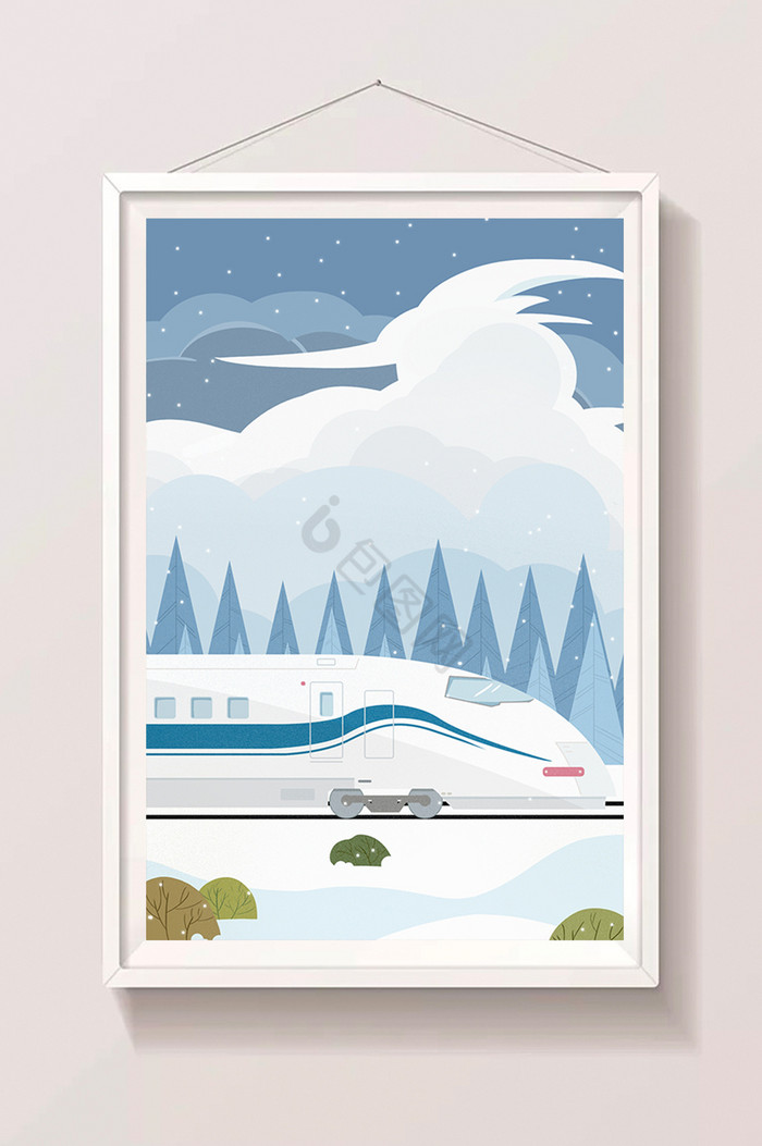 雪中动车插画图片