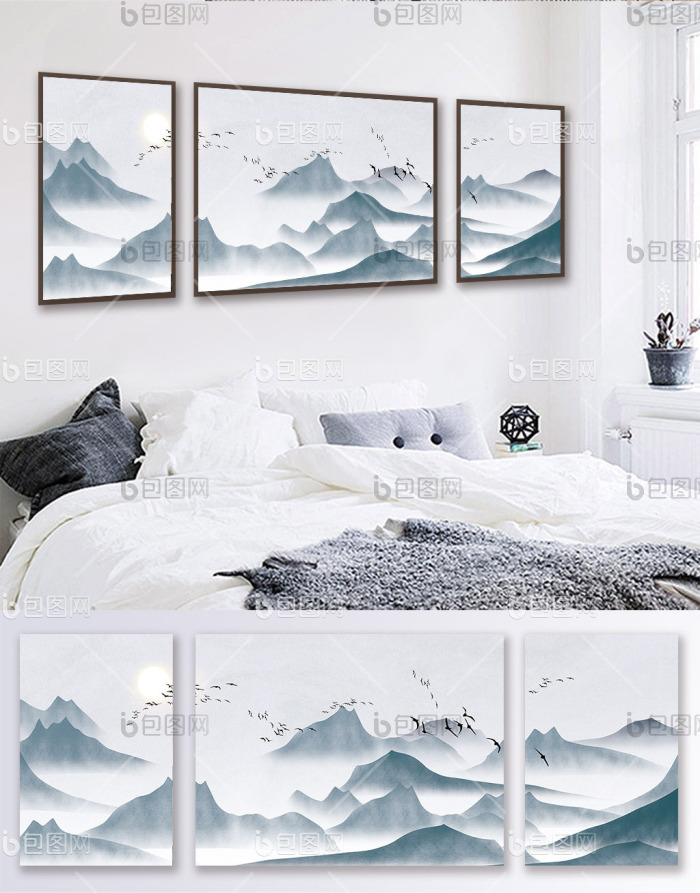 水墨新中式意境山水装饰画-水墨新中式意境山水装饰画效果图-【包图网】