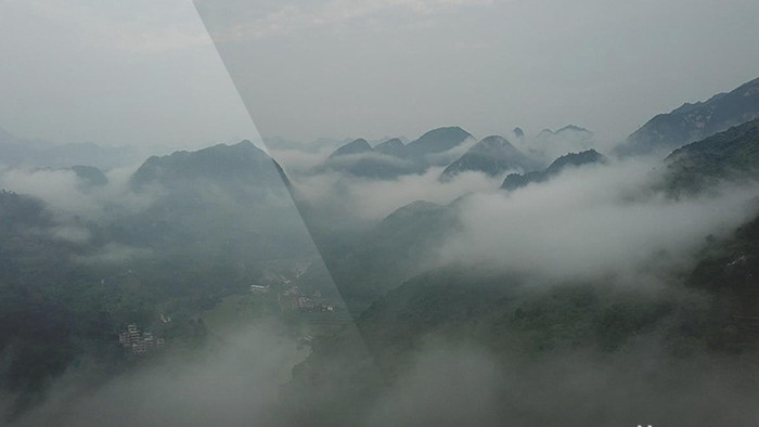 实拍高清大山深处早晨起雾