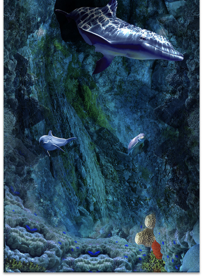 3d海底深洞鲸鱼海豚地板画