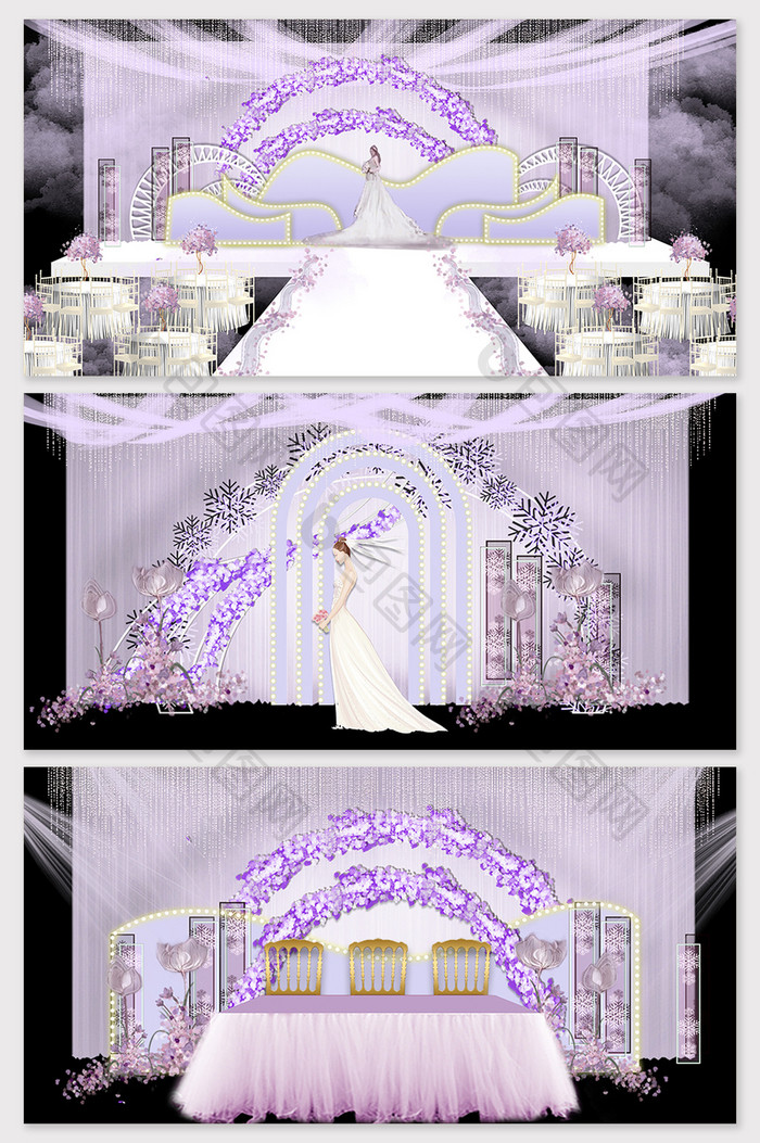 原创紫色浪漫婚礼舞台效果图