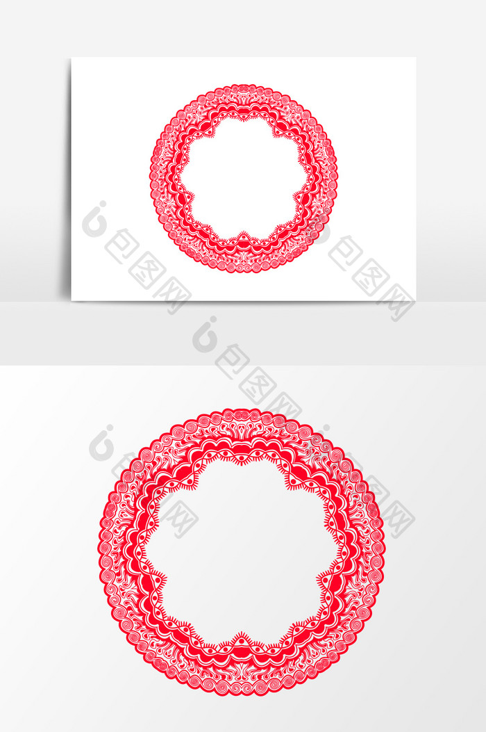 圆形红色装饰花纹元素