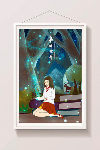 唯美光感童话世界奇幻森林书中的世界插画图片