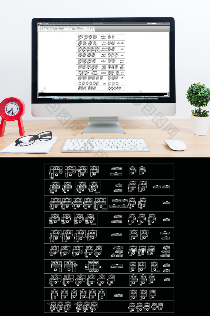 CAD员工办公桌模型图片图片