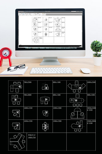 CAD经理办公桌模型图库图片