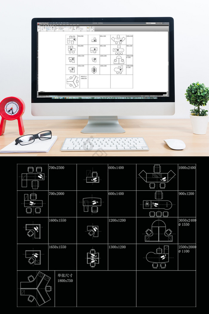 CAD经理办公桌模型图库图片