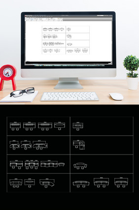 CAD员工办公桌模型图库