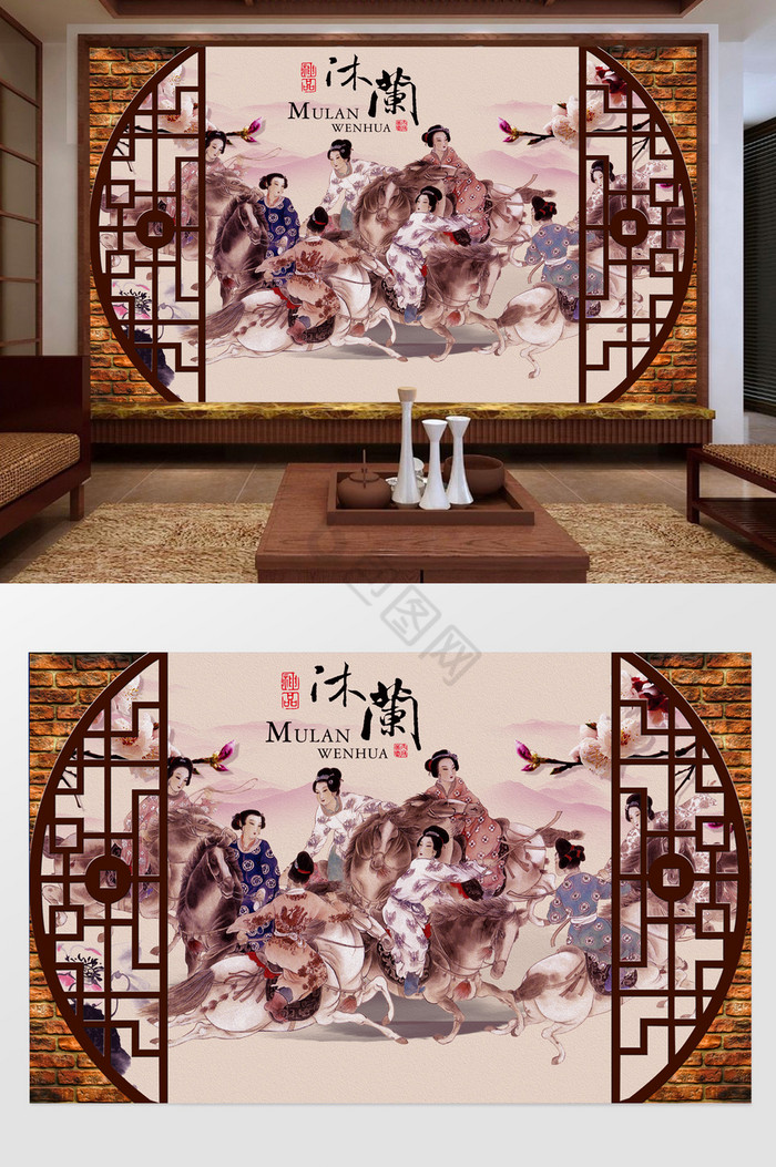 中式复古唐朝仕女图壁画电视背景墙图片