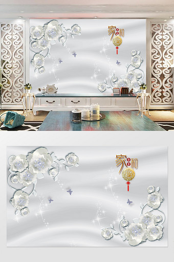 奢华金色白色花朵圆球珠宝电视背景墙图片
