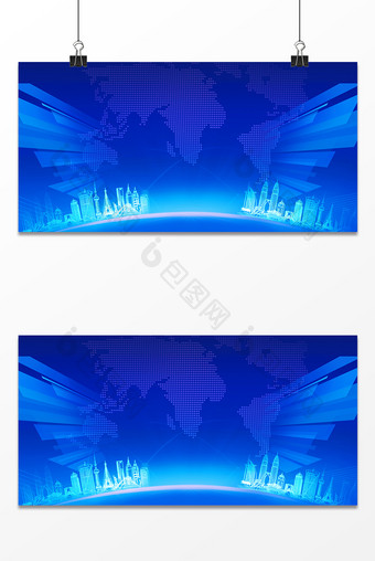 蓝色时尚科技光线商务展板背景图图片