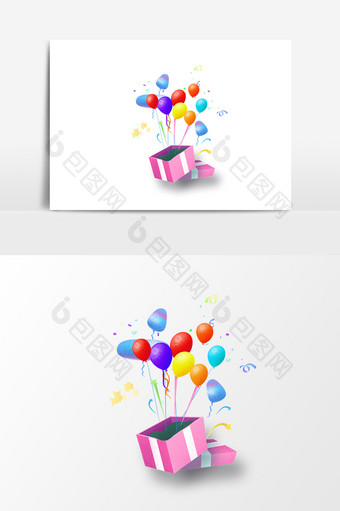 气球礼盒设计元素手绘图片