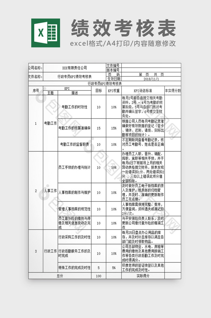 绩效考核表Excel模板