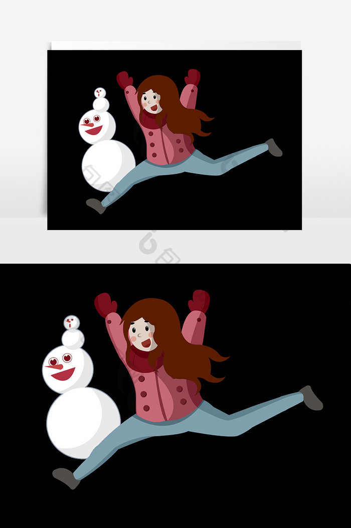 冬季女孩雪人元素设计