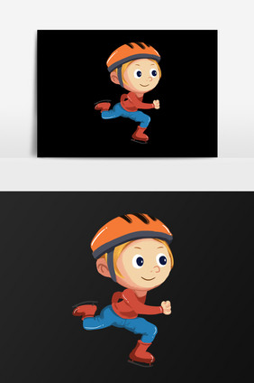 手绘戴头盔跑步的男孩插画元素