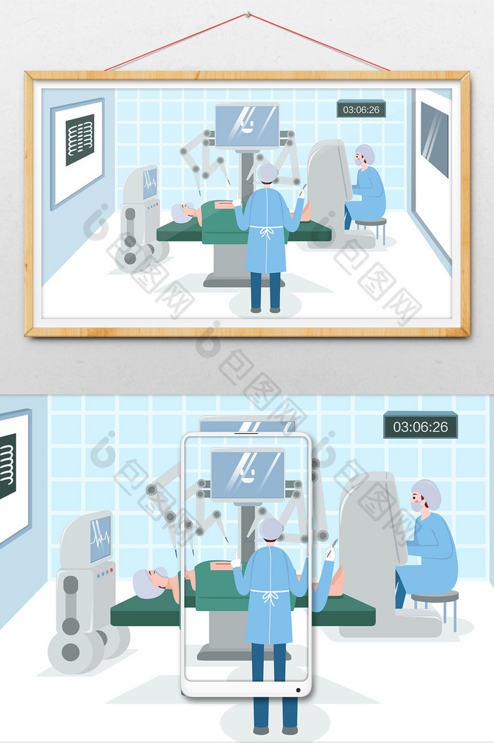 科技感扁平医疗医生治疗做手术民生插画海报