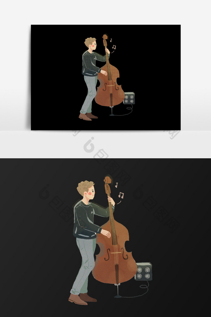 手绘拉大提琴男人插画元素