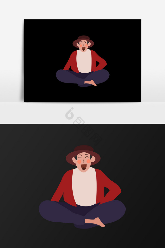 盘腿坐着的男人插画图片
