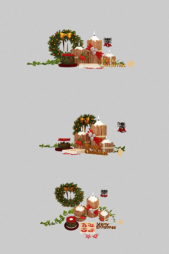 圣诞花环蜡烛元素美陈小场景3d模型图片