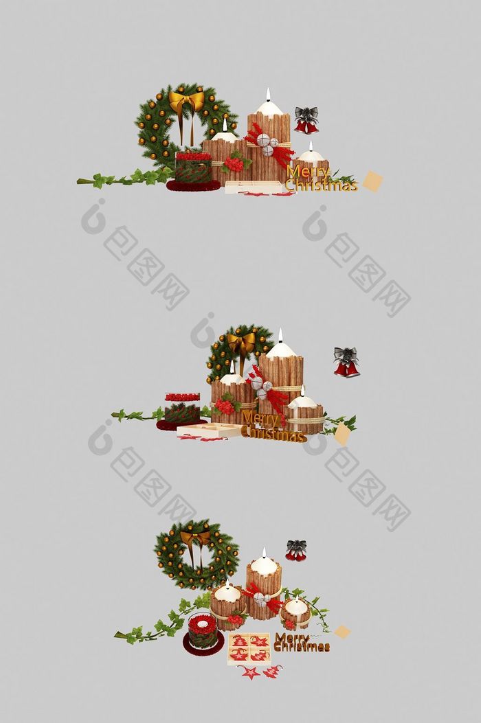 圣诞花环蜡烛元素美陈小场景3d模型