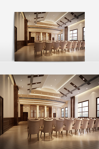 现代风格中式风办公大会议室效果图图片