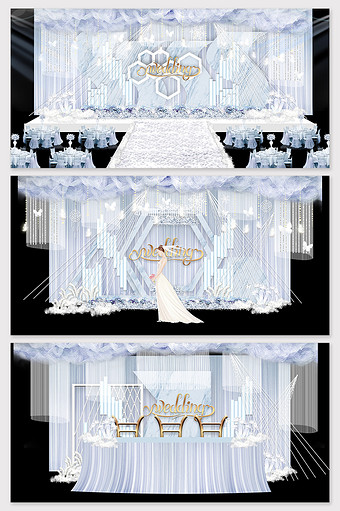 欧式蓝色唯美浪漫婚礼舞台效果图图片
