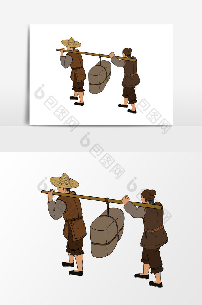 中国古代挑夫挑担形象png下载-包图网