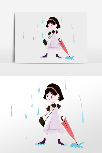 粉色短发女孩拿雨伞的姑娘图片